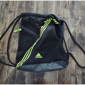 Adidas Black and Green Drawstring Bag